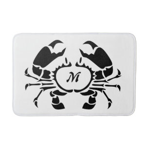 Crab Monogram in a Black Stencil Style Bath Mat