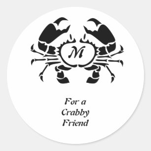 Crab Monogram in a Black Stencil Style Classic Round Sticker