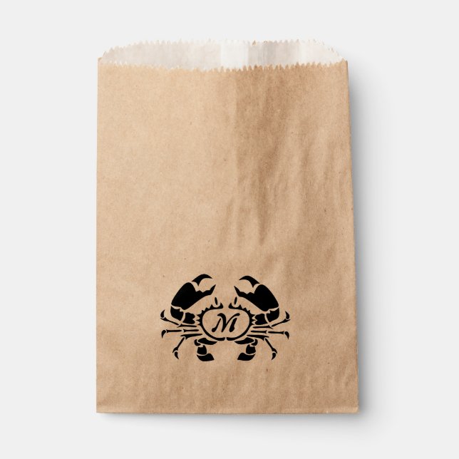 Crab Monogram in a Black Stencil Style Favour Bag (Front)