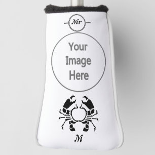 Crab Monogram in a Black Stencil Style Golf Head Cover
