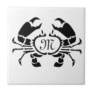 Crab Monogram in a Black Stencil Style Tile