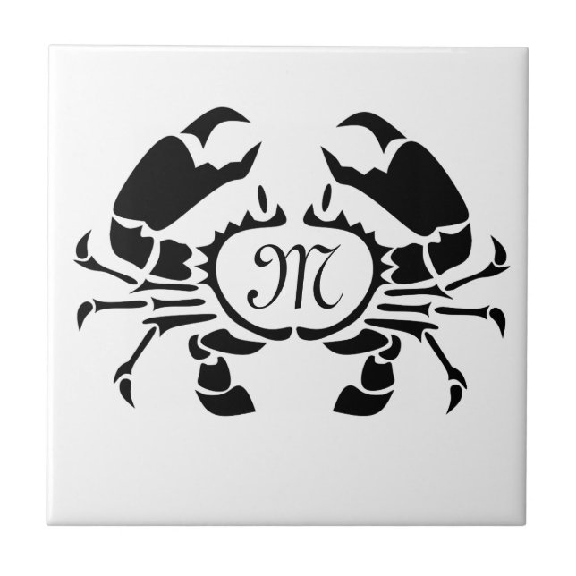 Crab Monogram in a Black Stencil Style Tile (Front)
