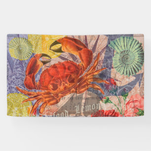 Crab Nautical Beach Seafood Art Banner