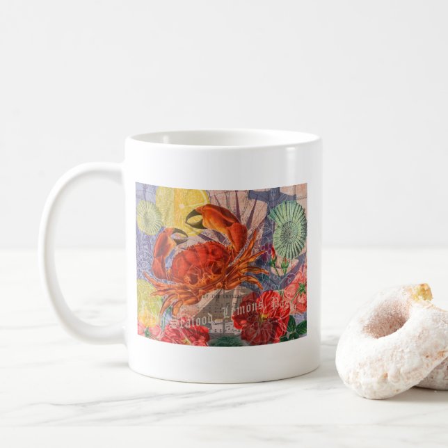 Crab Nautical Beach Seafood Art Coffee Mug (With Donut)
