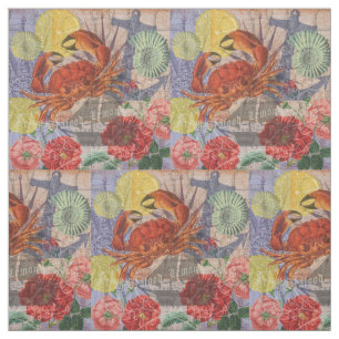 Crab Nautical Beach Seafood Art Fabric