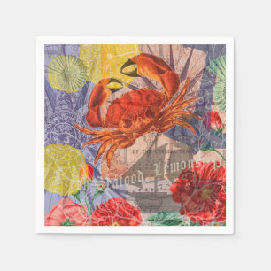 Crab Nautical Beach Seafood Art Napkin