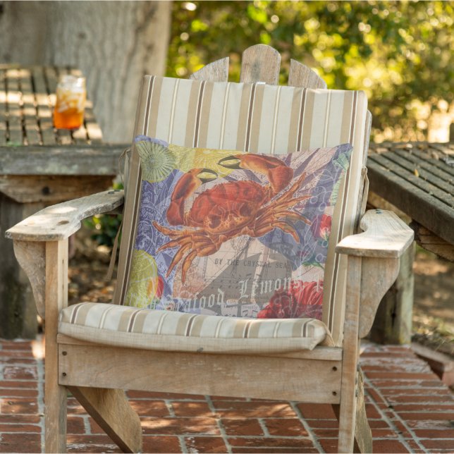 Crab Nautical Beach Seafood Art Outdoor Pillow (Chair)