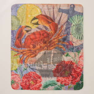 Crab Nautical Beach Seafood Art Sherpa Blanket