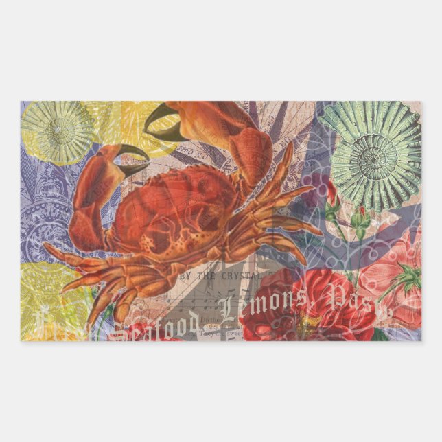 Crab Nautical Beach Seafood Art Sticker (Front)