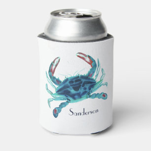 Crab Nautical Blue Teal Turquoise Aqua Can Cooler