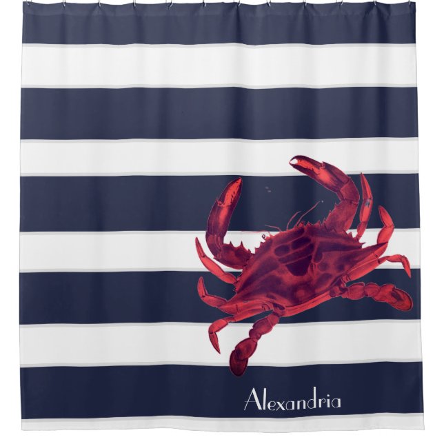 Crab Nautical Burgundy Maroon Red Grey Navy Blue (Front)