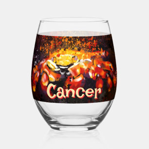 Crab Nautical Coastal Beach Cancer Personalized Stemless Wine Glass