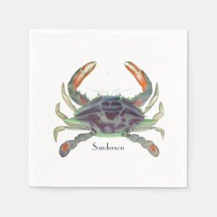 Crab Nautical Grey Blue and Green  Napkin