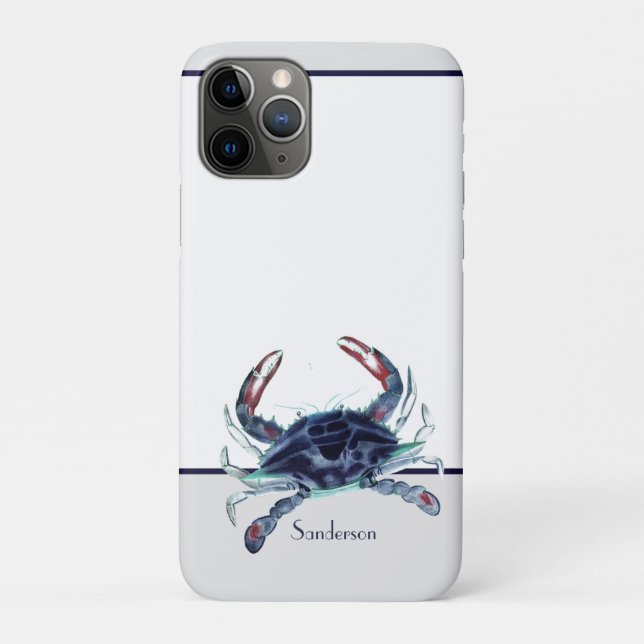 Crab Nautical Navy Blue and White  Beach  Case-Mate iPhone Case (Back)