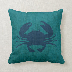 Crab Nautical Ocean Blue and Green Throw Pillow