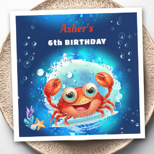 Crab Navy Blue Birthday Pool Party Boy Custom Age Napkin