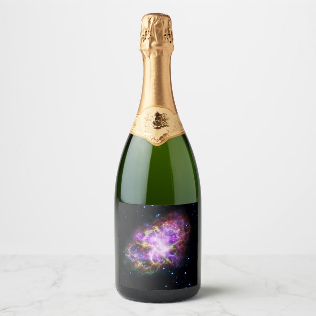 Crab Nebula Supernova Remnant Hubble Composite Sparkling Wine Label (Front)