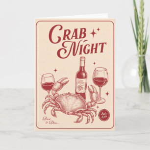 Crab Night Hand Drawn Crab Coastal Seafood Dinner Card