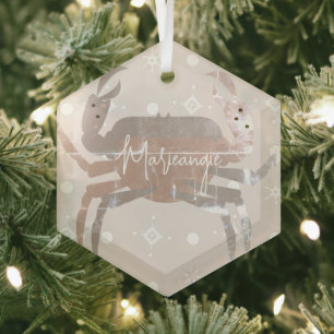 Crab Ocean Beach Sea Crustacean Earthy Tone Glass Ornament