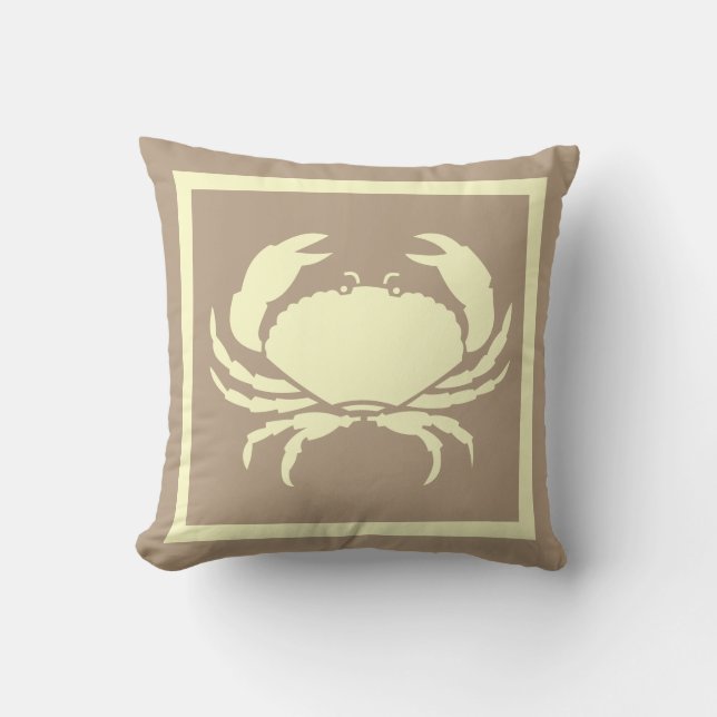 CRAB: off white cream  grey coloured Throw Pillow (Front)