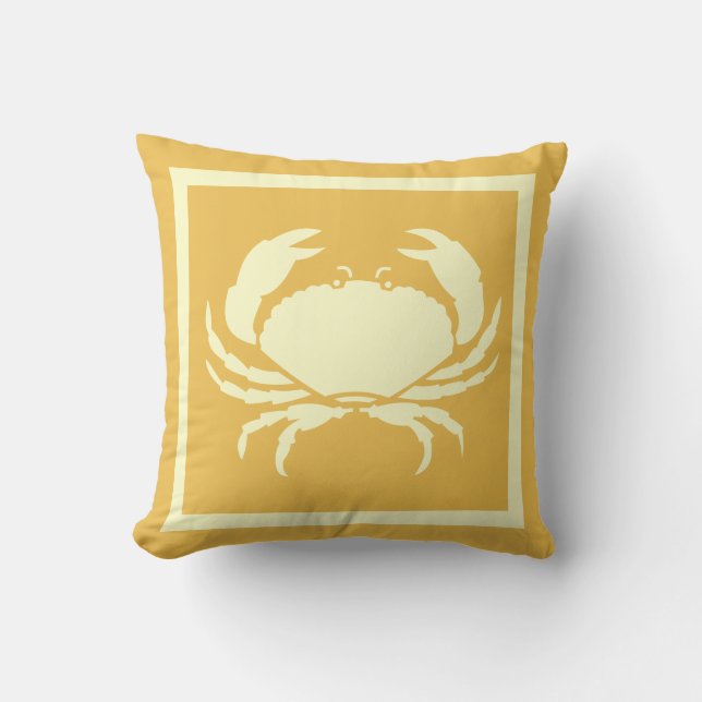CRAB :off white cream + tan sand coloured Throw Pillow (Front)