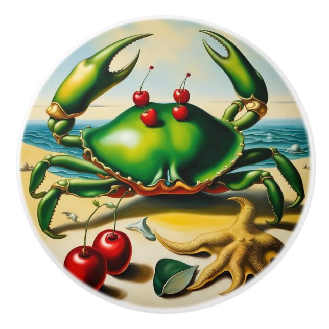 Crab On Beach Ceramic Knob (Front)
