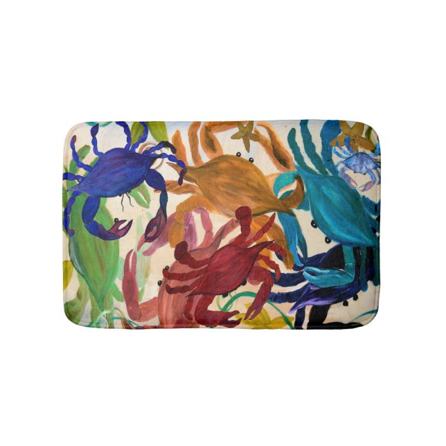 Crab party colourful coastal home bath mat (Front)