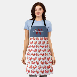 Crab Pattern Blue Personalized Apron