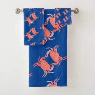 Crab Pattern Blue Shower  Bath Towel Set