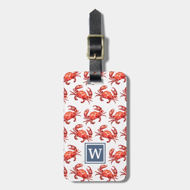Crab Pattern Monogram Luggage Tag (Front Vertical)