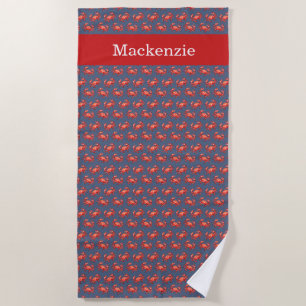 Crab Pattern Summer Beach Personalized Navy Beach Towel