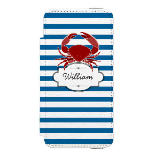 Crab Personalized Blue and White Horizontal Stripe Incipio Watson™ iPhone 5 Wallet Case