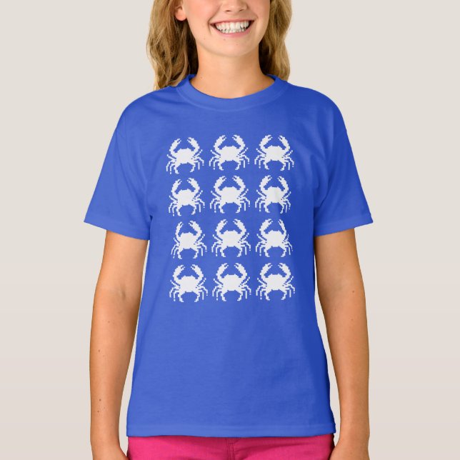 Crab Pixel Pattern Repeat T-Shirt (Front)