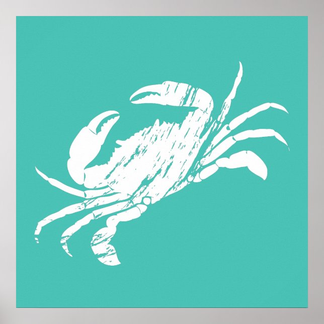 Crab Print Distressed Look Teal Blue Seafood (Front)