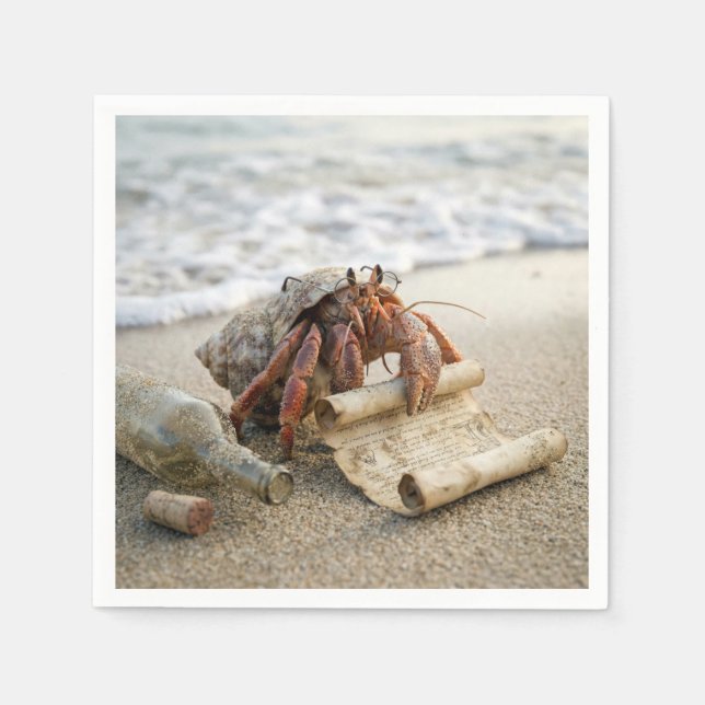 Crab Reading a Letter on a Beach Napkin (Front)