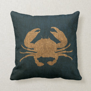 Crab Rustic Deep Sea Blue Throw Pillow