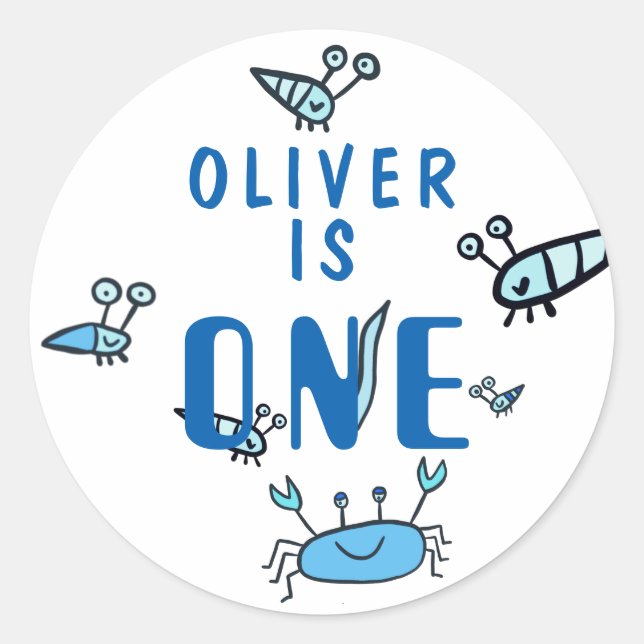 Crab Sea Animals One 1st Birthday Classic Round Sticker (Front)