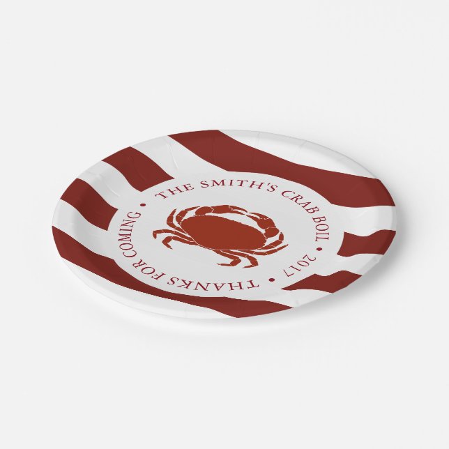 Crab | Seafood Boil Customized Red Striped Paper Plate (Angled)