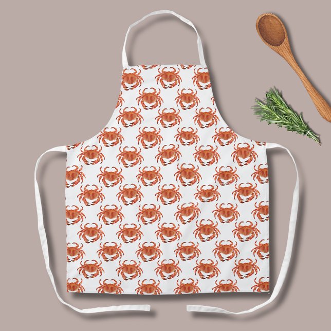 Crab Seaside Pattern Apron (Brown crab crustacean patterned apron. Matching products available.)