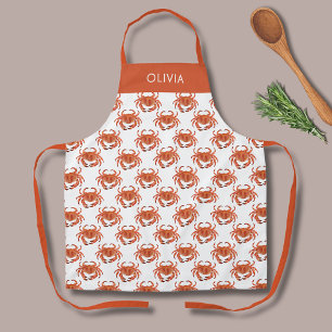 Crab Seaside Pattern Personalized Name Apron