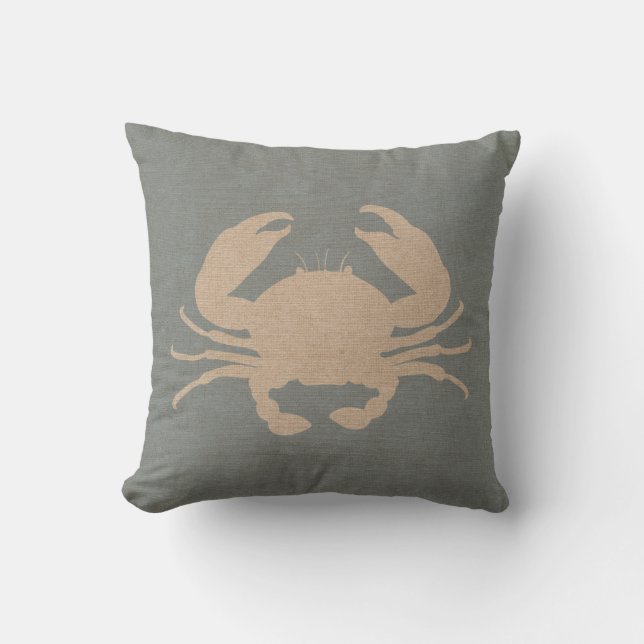 Crab Shell Beach Blue Throw Pillow (Front)