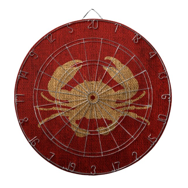 Crab Silhouette in Rustic Red Burlap Look Dartboard (Front)