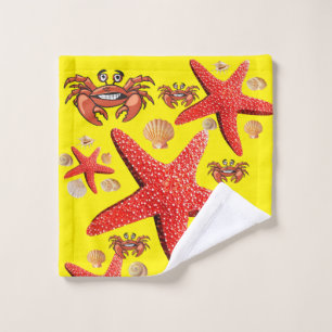 Crab Starfish Yellow Shells Bathroom Towel Sets