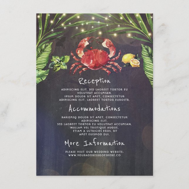 Crab Tropical Wedding Information Guest Enclosure Card (Front)