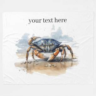 crab walking on the beach, customizable fleece blanket