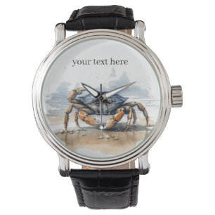 crab walking on the beach, customizable watch