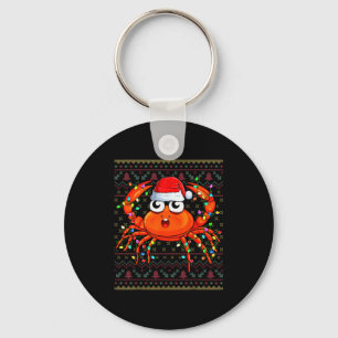 Crab Wearing Xmas Lights Santa Hat Crab Christmas Keychain