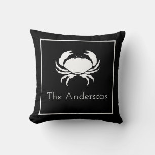 Crab White on Black Family Name Modern Throw Pillow