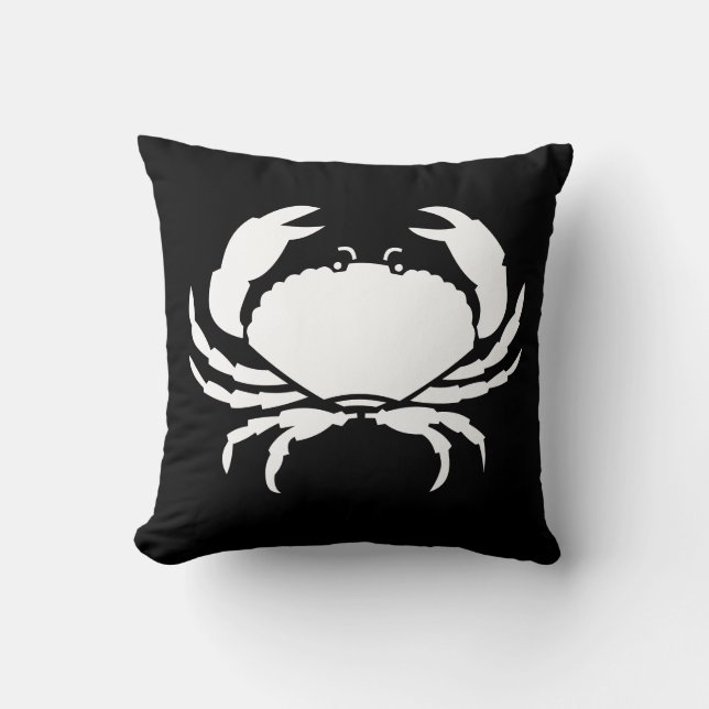 CRAB WHITE on BLACK pillow (Front)