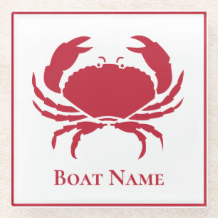 CRAB WHITE on BLACK Stylish Modern Stripes Back Glass Coaster